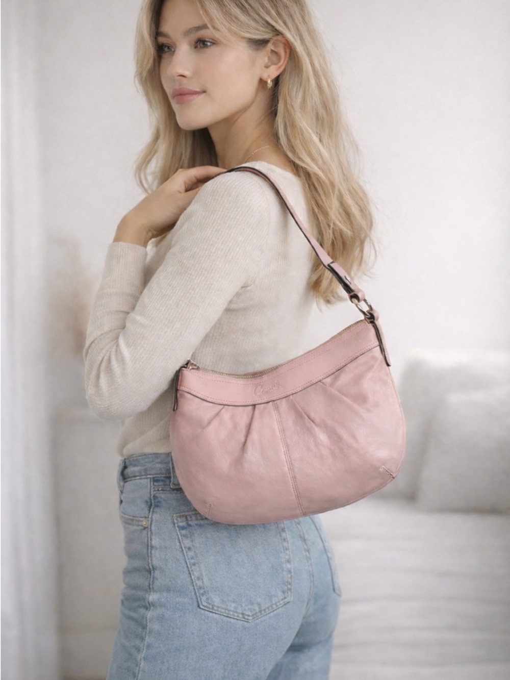 Coach Y2K SoHo Pleated Soft Pink Hobo Shoulder Bag EUC